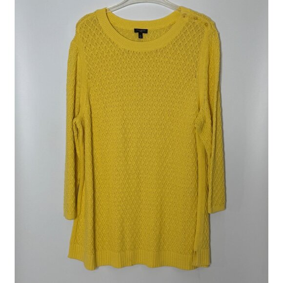 Talbots 100% Cotton Diamond Print Knit Boatneck Tunic Sweater Ribbed Yellow 2X - Picture 1 of 8